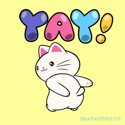 A Drawing Of A Cat With The Word Yay Written Above It GIF