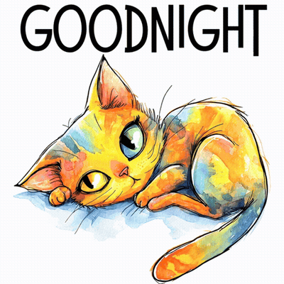 a drawing of a cat with the words goodnight written below it