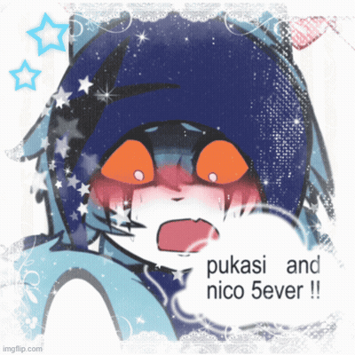 A Drawing Of A Cat With The Words " Pukasi And Nico 5Ever " On It GIF