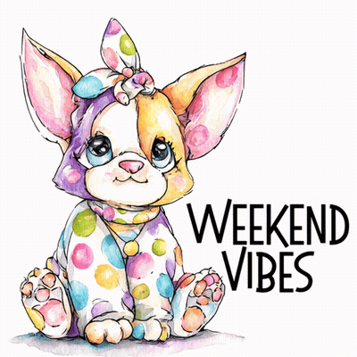 A Drawing Of A Cat With The Words Weekend Vibes Written Below It GIF