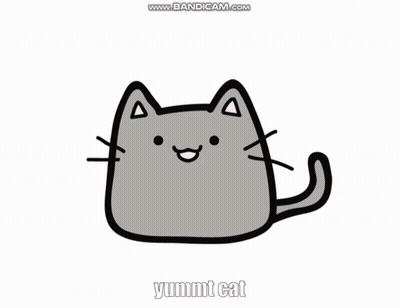 A Drawing Of A Cat With The Words " Yummy Cat " On The Bottom GIF