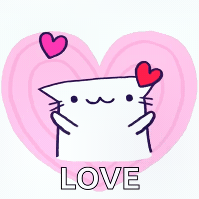 A Drawing Of A Cat With Two Hearts And The Word Love On The Bottom GIF