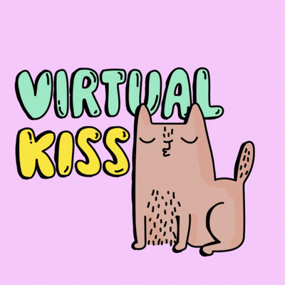 A Drawing Of A Cat With Virtual Kiss Written On It GIF