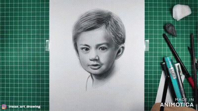 A Drawing Of A Child 'S Face Is Being Made By Animatica GIF