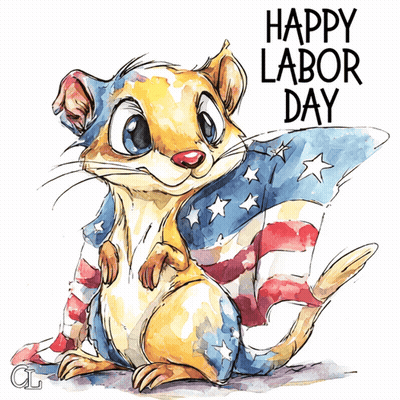 A Drawing Of A Chipmunk With An American Flag And The Words Happy Labor Day Below It GIF