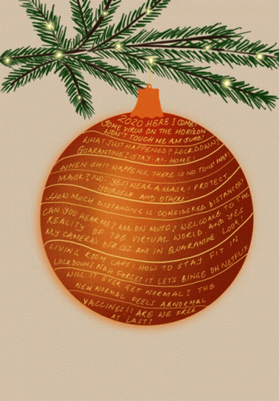 A Drawing Of A Christmas Ornament With The Year 2020 On It GIF