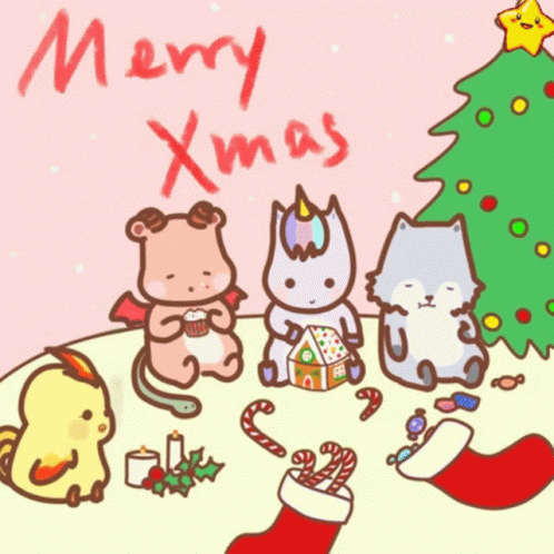 A Drawing Of A Christmas Scene With The Words Merry Xmas Written In Red GIF