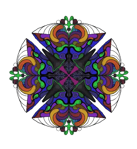A Drawing Of A Circular Pattern With A Purple And Green Center Sticker