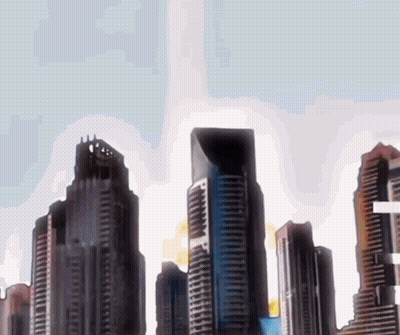 A Drawing Of A City Skyline With A Few Buildings Missing GIF