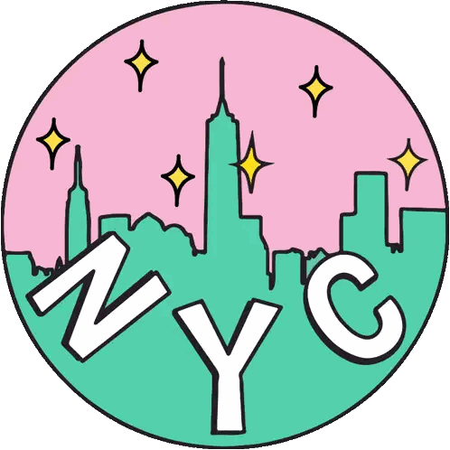 A Drawing Of A City Skyline With Nyc Written In The Middle Sticker