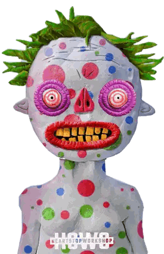 A Drawing Of A Clown With Polka Dots On His Face And The Words Howo Heartstop Workshop Below It Sticker