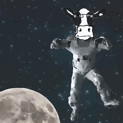 A Drawing Of A Cow In A Space Suit With A Moon In The Background GIF