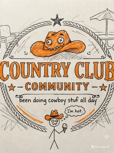 A Drawing Of A Cowboy Hat With The Words Country Club Community On It GIF