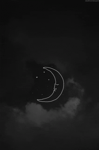A Drawing Of A Crescent Moon With A Face On A Black Background GIF