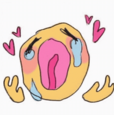 A Drawing Of A Crying Smiley Face With Hearts Around It And Tears Coming Out Of It . GIF