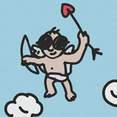 A Drawing Of A Cupid Holding A Heart Shaped Arrow GIF