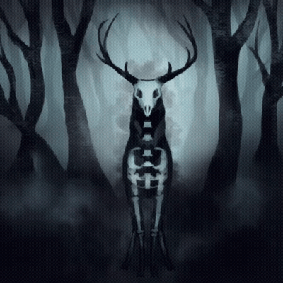 A Drawing Of A Deer With A Skull And Skeleton GIF