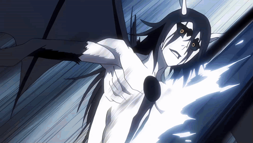A Drawing Of A Demon With Horns And A Black And White Body GIF