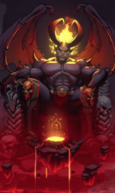 A Drawing Of A Demon With Horns And A Skull Belt GIF