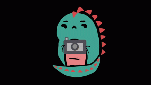 A Drawing Of A Dinosaur Taking A Picture With A Camera GIF