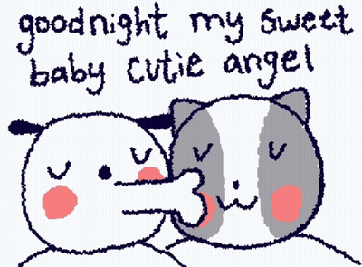 A Drawing Of A Dog And Cat With The Words Goodnight My Sweet Baby Cutie Angel GIF