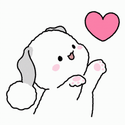 A Drawing Of A Dog Wearing A Santa Hat And A Pink Heart Above It . GIF