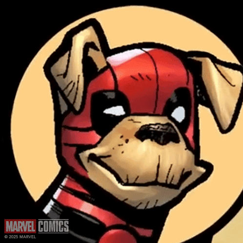 A Drawing Of A Dog With A Marvel Comics Logo GIF