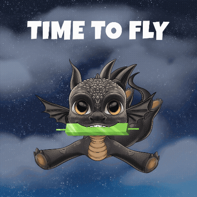 A Drawing Of A Dragon With The Words Time To Fly Behind It GIF