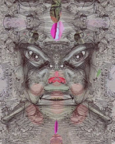 A Drawing Of A Face With A Pink Feather In The Middle GIF