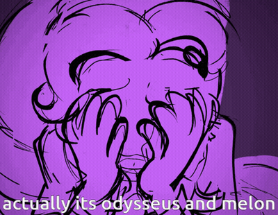 A Drawing Of A Face With The Words Actually It 'S Odysseus And Melon GIF