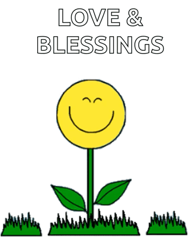 A Drawing Of A Flower With A Smiley Face And The Words Love And Blessings Below It GIF