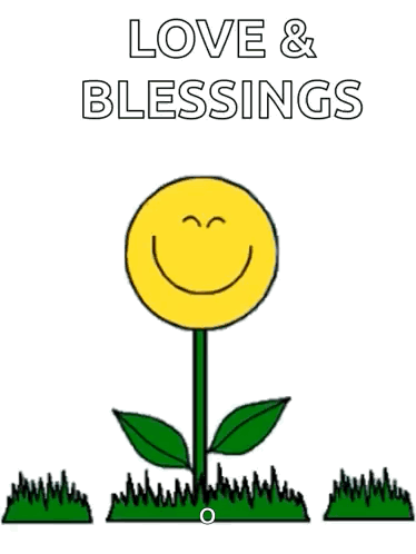 A Drawing Of A Flower With A Smiley Face And The Words Love And Blessings GIF