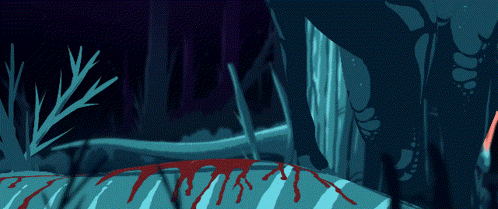 A Drawing Of A Forest With Blood Coming Out Of A Tree GIF