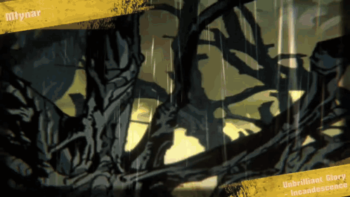 A Drawing Of A Forest With The Name Mlynar On The Top GIF