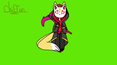 A Drawing Of A Fox Wearing A Mask And Holding A Sword On A Green Background . GIF