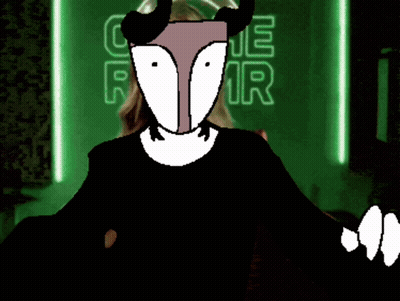 A Drawing Of A Fox With Horns In Front Of A Neon Sign That Says One R 1R GIF