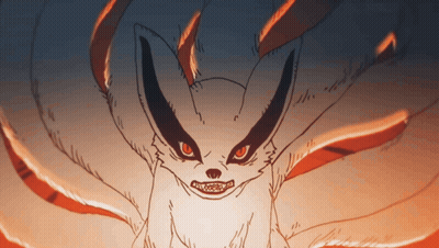 A Drawing Of A Fox With Red Eyes And A Huge Tail GIF