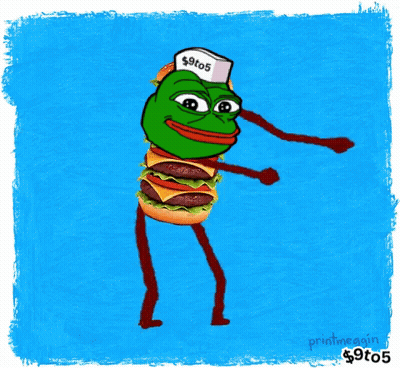 A Drawing Of A Frog That Looks Like A Hamburger With A Hat That Says $ 9T05 GIF