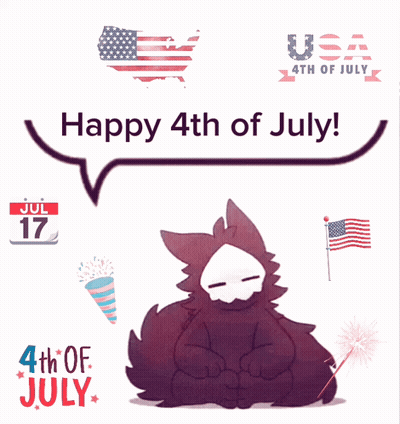 A Drawing Of A Furry Animal Says Happy 4Th Of July In A Speech Bubble GIF