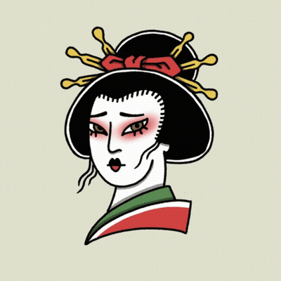 A Drawing Of A Geisha 'S Head With Her Eyes Closed GIF