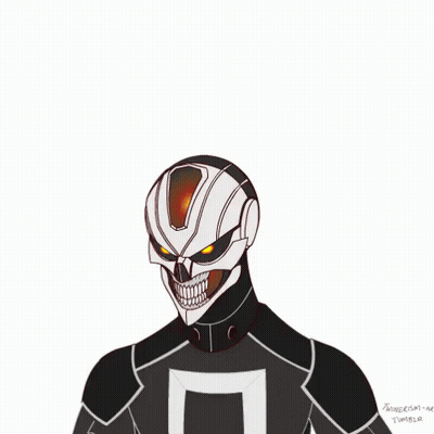 A Drawing Of A Ghost Rider With Flames Coming From His Head GIF