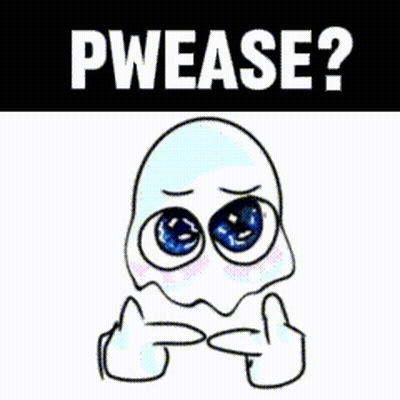 A Drawing Of A Ghost With Big Blue Eyes And The Words Pwease Written Above It GIF
