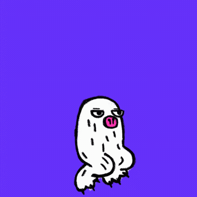 A Drawing Of A Ghost With Glasses And A Pink Nose On A Purple Background GIF