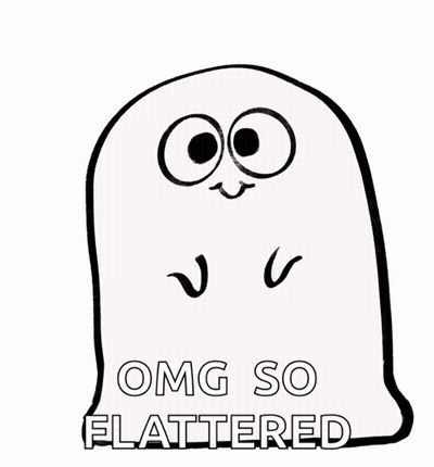 a drawing of a ghost with the words " omg so flattered "