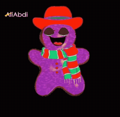 A Drawing Of A Gingerbread Man Wearing A Red Hat And Scarf GIF