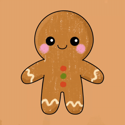 A Drawing Of A Gingerbread Man With A Pink Cheek GIF