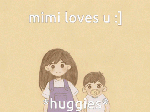 A Drawing Of A Girl And A Boy With The Caption Mimi Loves U GIF