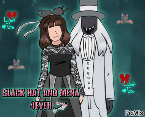 A Drawing Of A Girl And A Ghost With The Words Black Hat And Mena 4Ever GIF
