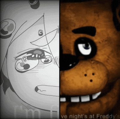 A Drawing Of A Girl And A Teddy Bear With The Words Five Nights At Freddy 'S GIF