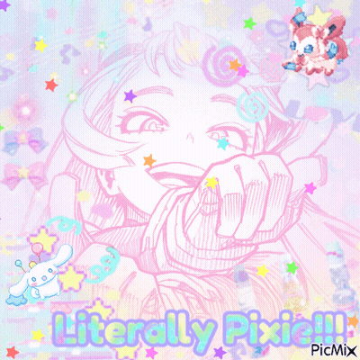 A Drawing Of A Girl And The Words Literally Pixie GIF